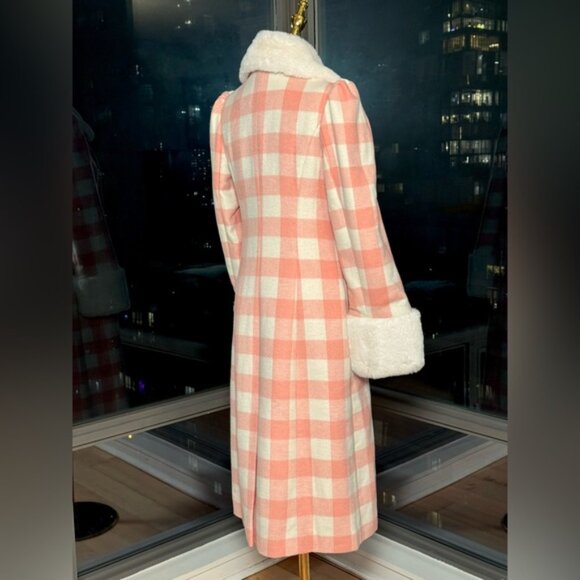 🆕 LOVESHACKFANCY 🧿 NWOT Sherry Plaid Faux Fur Coat, Crisp Peach, Sz S - Picture 9 of 15